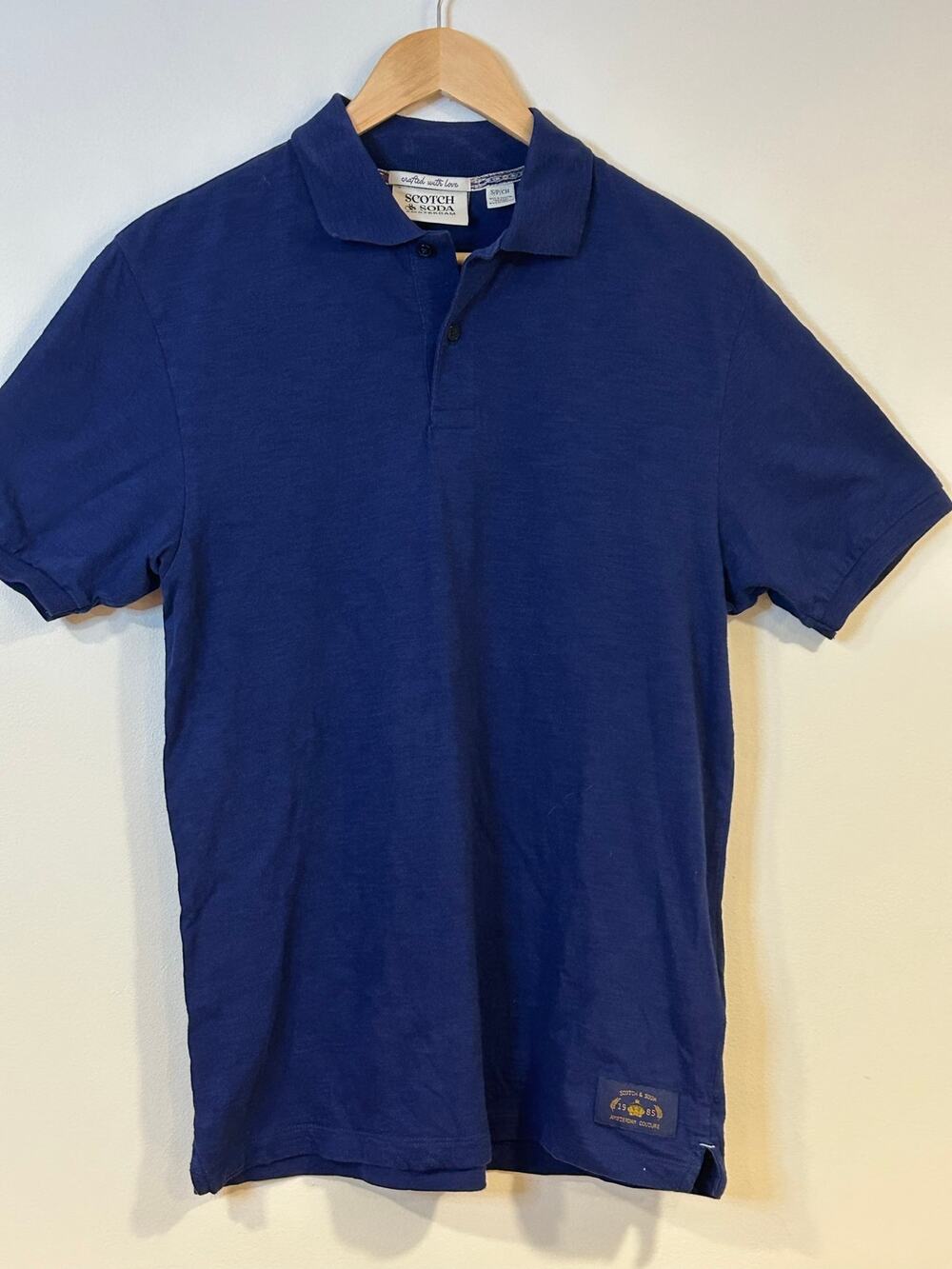Scotch & Soda Sz S Men's Blue Cotton Slub Knit Polo Shirt  Preppy Varsity